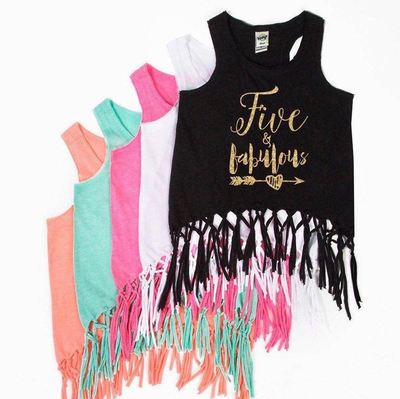 Five and Fabulous  Fringe Tank Top  FIVE  5th Birthday