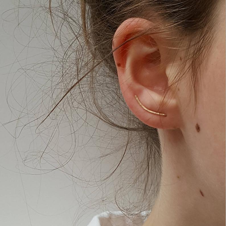 Gold Ear Climber  Dainty Hammered Ear Crawler In Gold Or