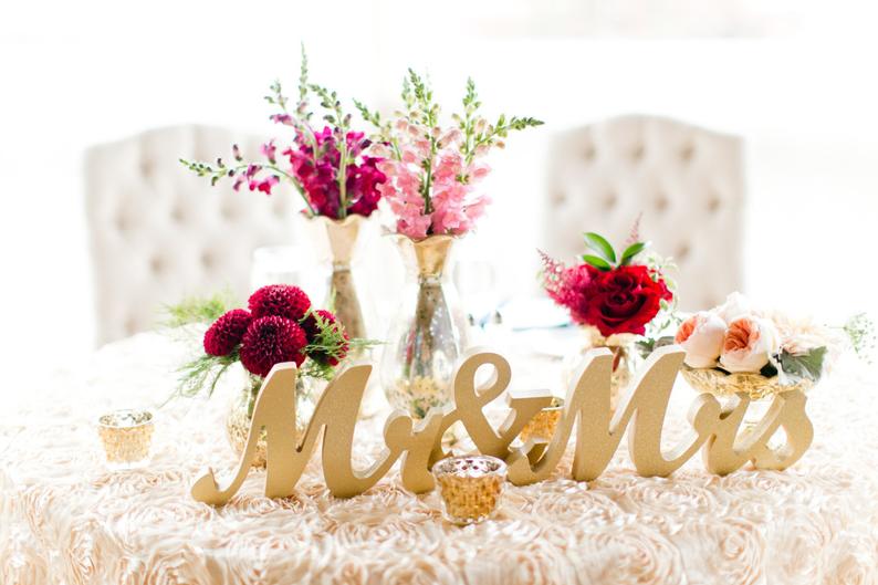 Gold Mr and Mrs Sign Wedding Sweetheart Table Decor Mr & Mrs