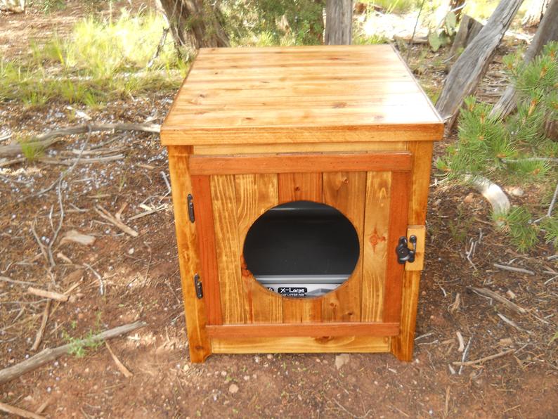 Jumbo Cedar Kitty Litter Cabinet  Front Entry Golden Oak