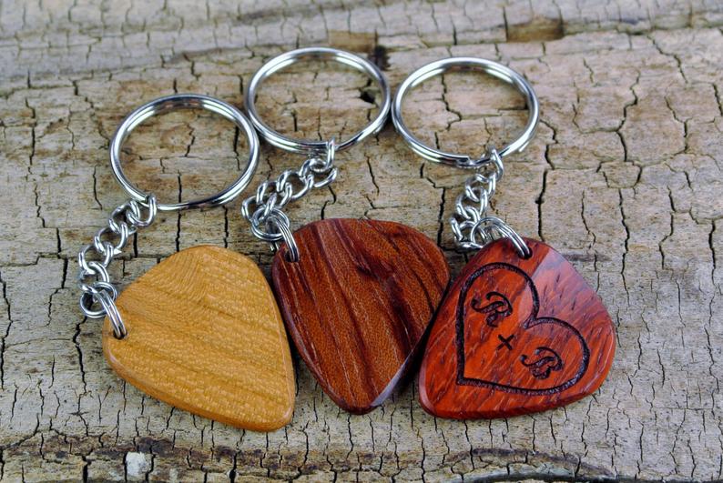 Keychain  One Custom Engraved Wooden Guitar Pick Keychain