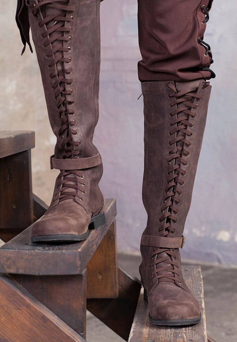 Knee high mens boots / Lace up medieval leather boots /