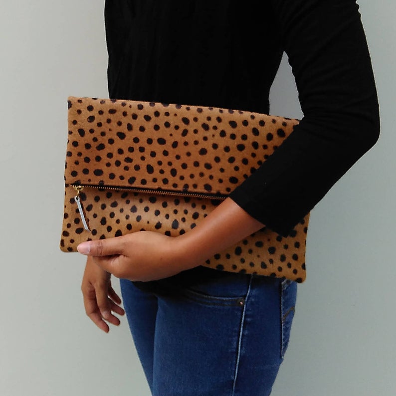 Leopard clutch Genuine leather leopard fold over clutch