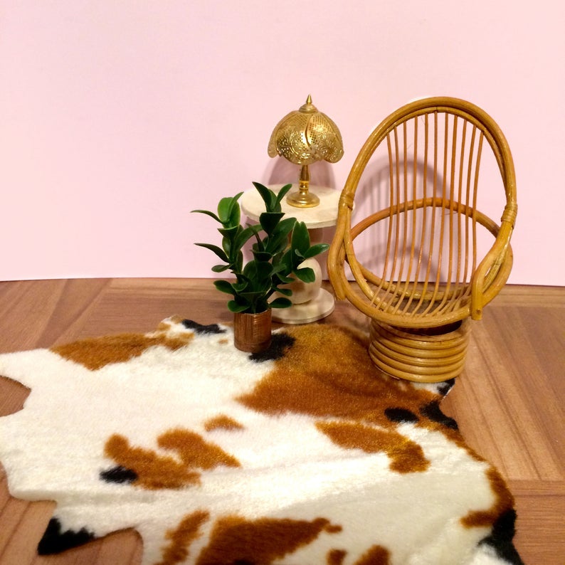 Mini Faux Brown and White Cowhide Rug