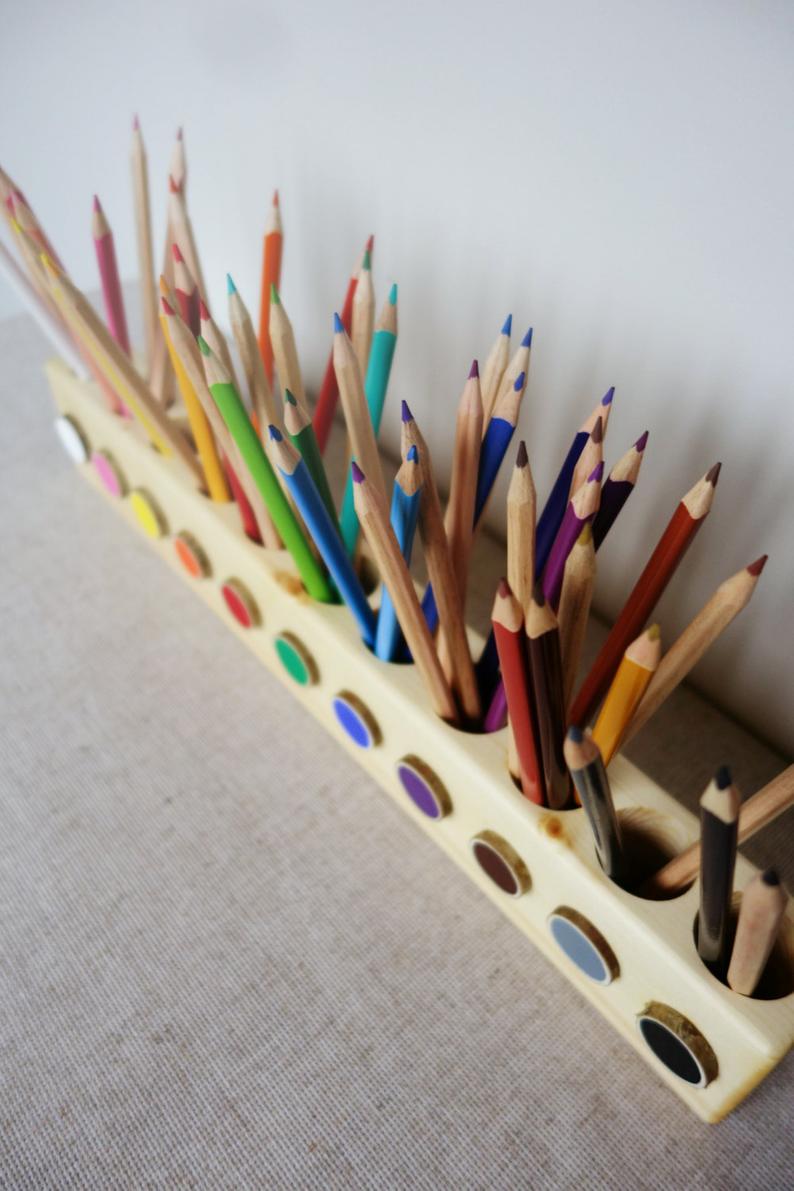 Montessori wood pencil holder color sorting toddler gift