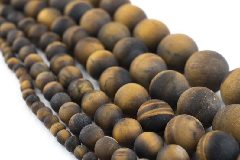 Natural Tiger Eye Beads: Round Gemstone Matte Frosted