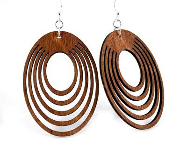 Ovals Offset  Wood Earrings from Reforested trees