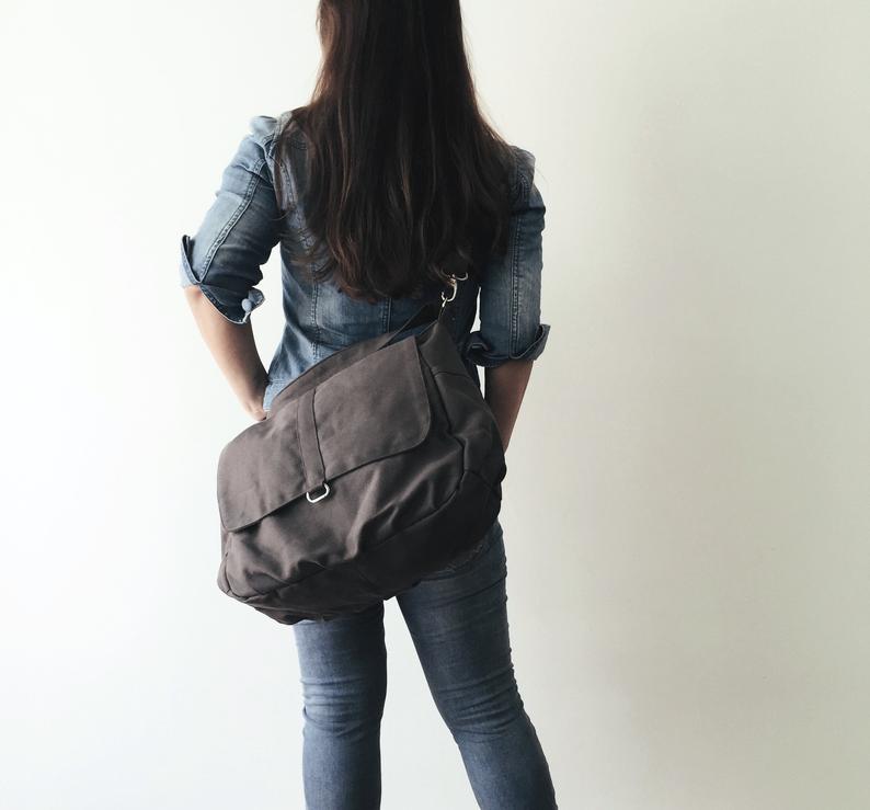 Purplish Gray shoulder diaper bag for mom  Travel messenger