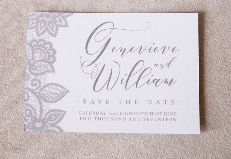 Save the date grey sace the date save the date card lace