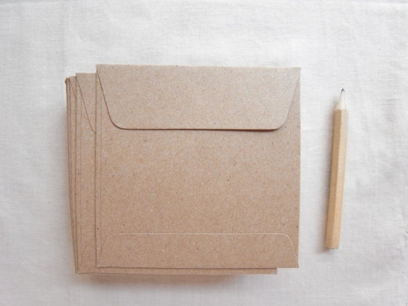 Set of 100 small kraft brown paper envelopes square