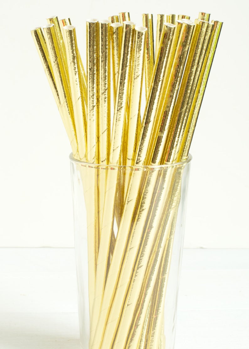Shiny Gold Foil Paper Straws Set of 25 Paper Straws Make