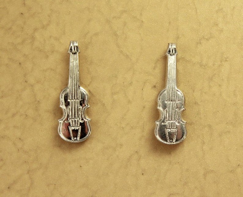 Silver Violin Magnetic Earrings