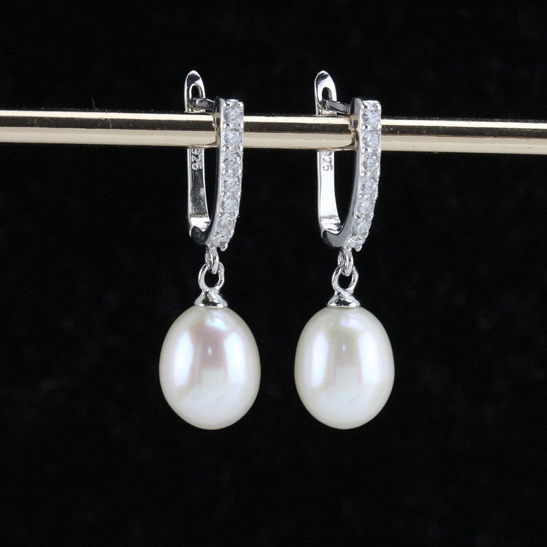 Silver lever back earrings pearlbridesmaid earrings