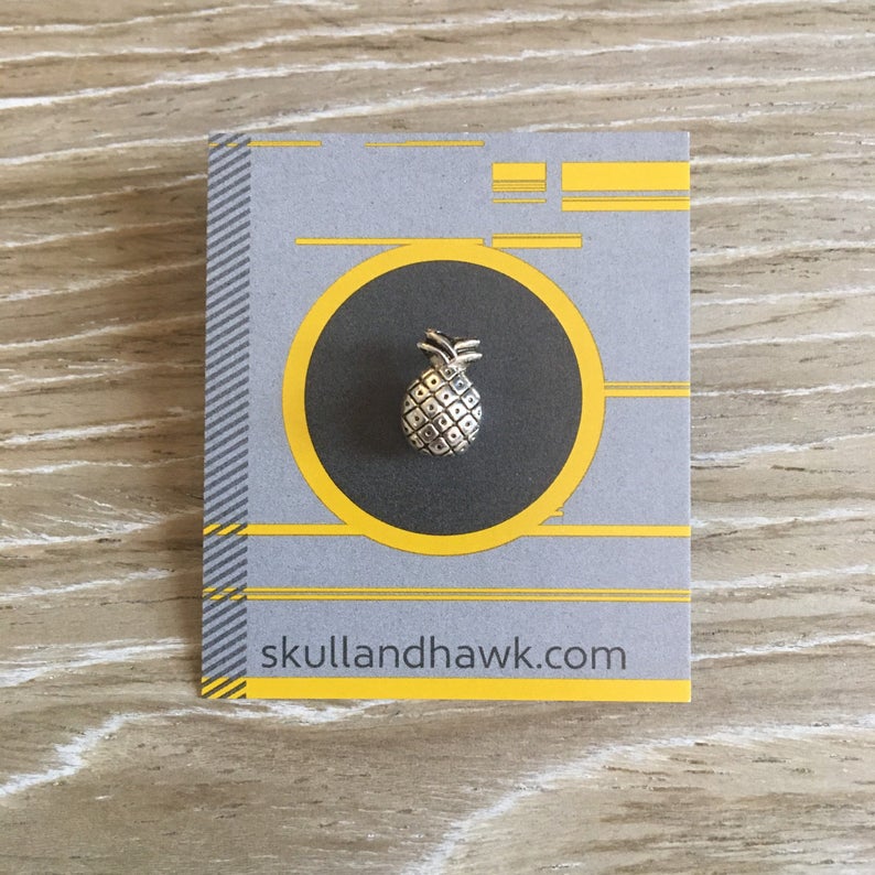 Tiny Pineapple Lapel Pin / Tie Tack  Silver Tone Metal  Tack
