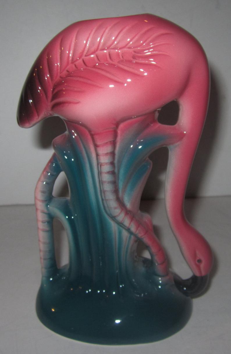 A Flamingo Single Bud Vase old Ceramic 6′ Tall Style 974V