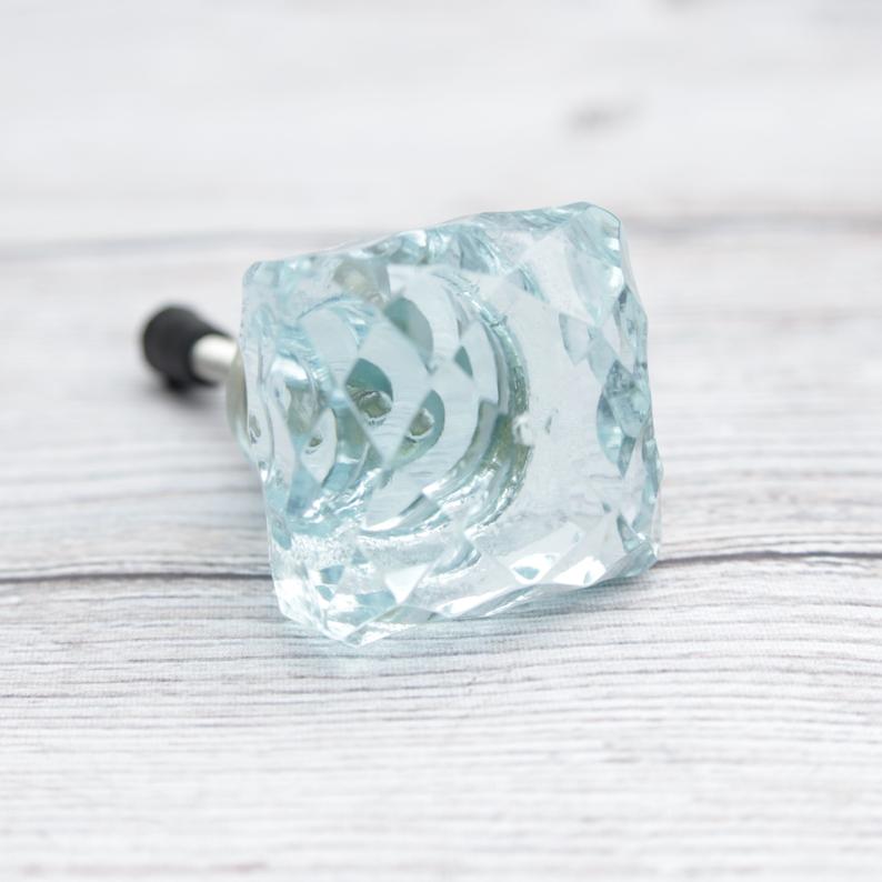 Aqua Glass Knobs  Square Glass Cabinet Knobs for Coastal