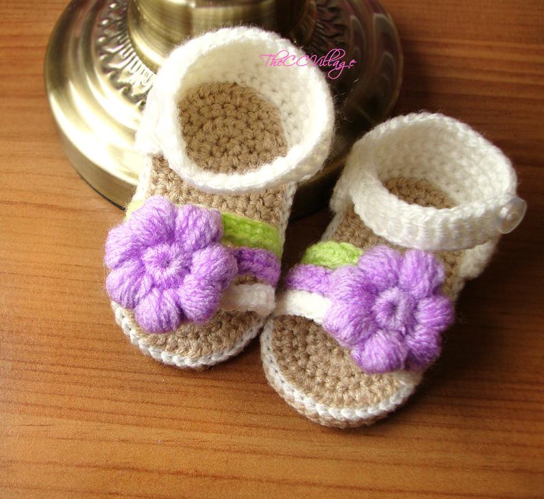 Cream crochet baby sandals crocheted baby girl shoes with