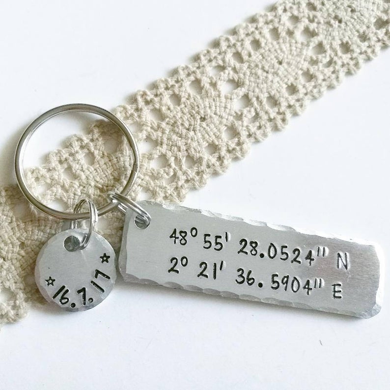 Custom coordinates keychain  gift Latitude longitude