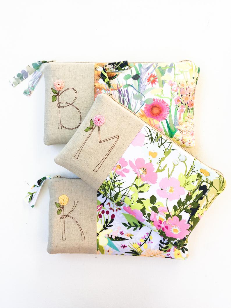 Floral Wedding Monogram Clutch Personalized Bridemaid Gift