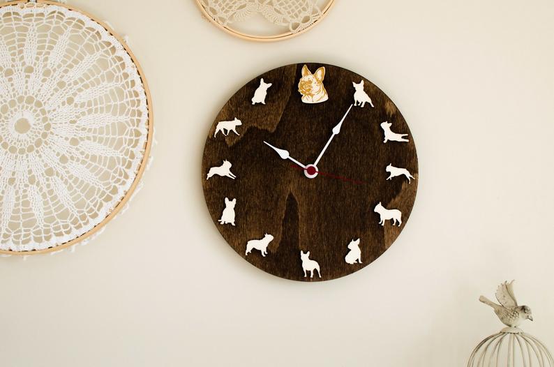 French bulldog portrait wood Clock dog wall clock  Gift for