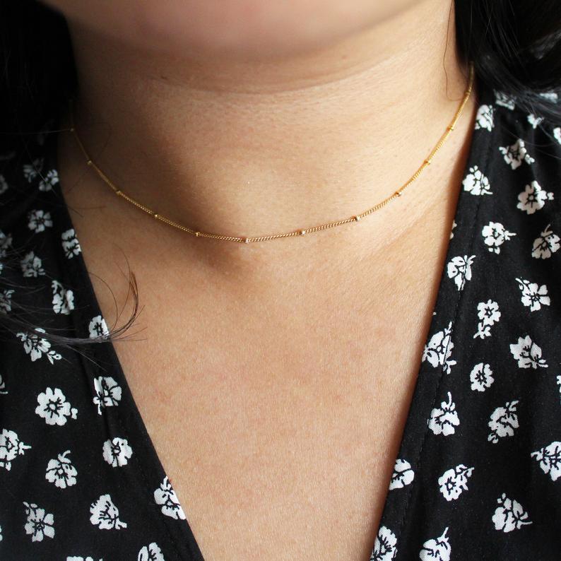Gold Beaded Necklace  Satellite Chain Necklace   Gold Filled