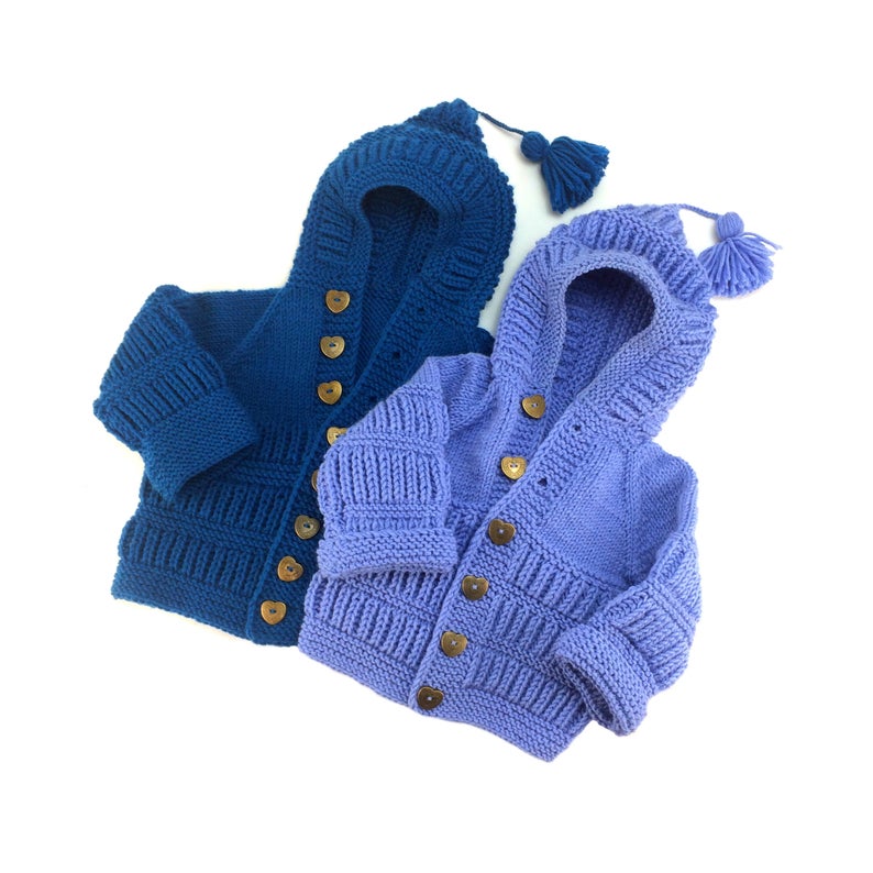 Knitted baby sweater hooded Hand knit wool cardigan