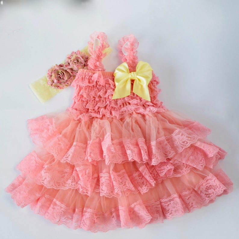 Lace Dress Coral Dress Flower Girl Girls Birthday Outfit