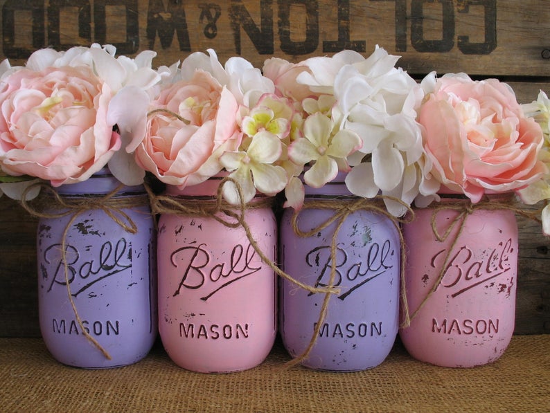 SALE Set of 4 Pint Mason Jars Ball jars Painted Mason