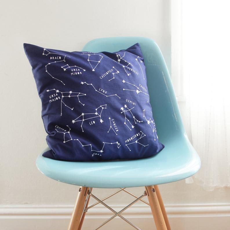 STAR CONSTELLATIONS CUSHION Cover. Blue and White Astronomy