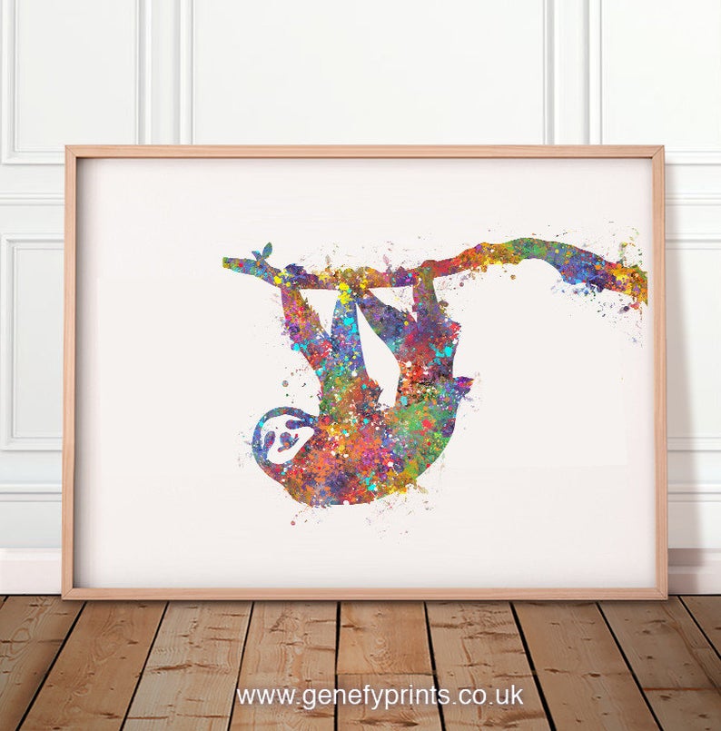 Sloth Watercolour Print  Sloth Prints  Sloth Poster  Sloth