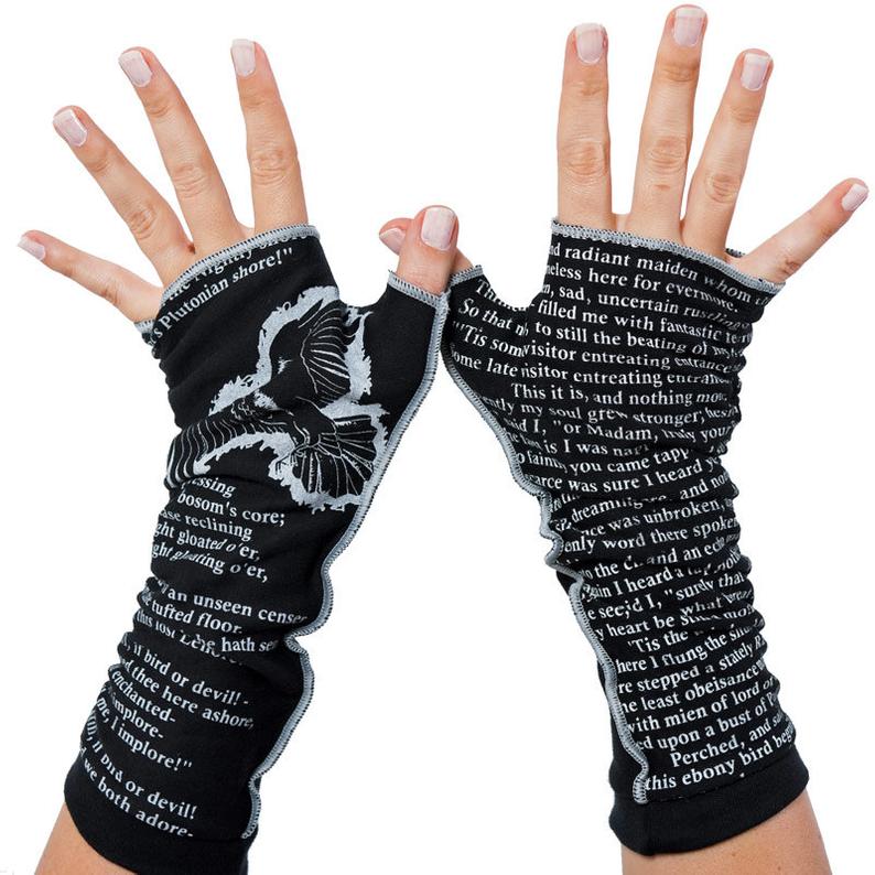 The Raven Writing Gloves  Fingerless Gloves Cotton Arm
