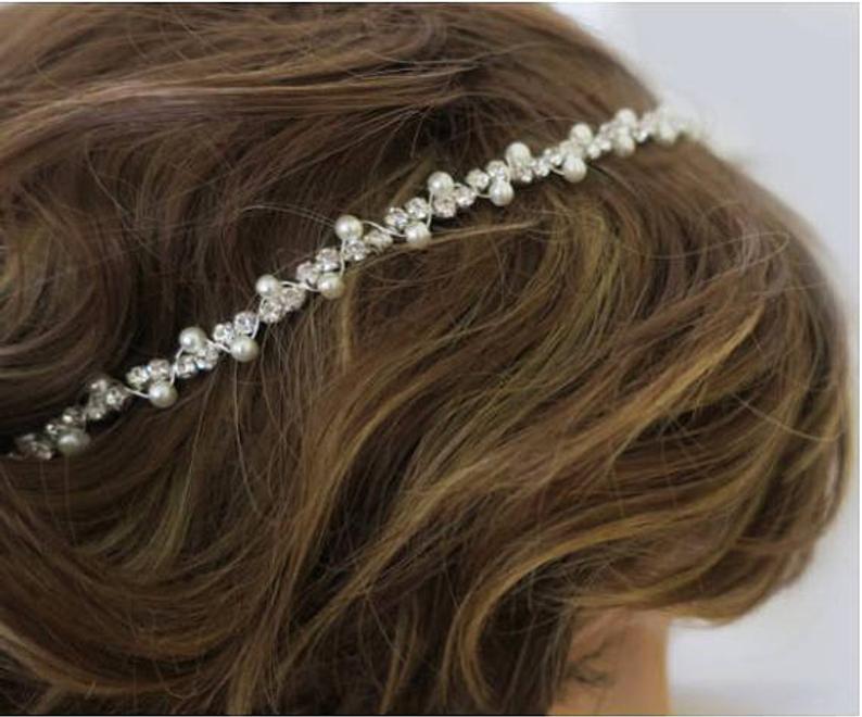 Vintage Inspired Bridal Headband Pearl and Rhinestone Art Deco