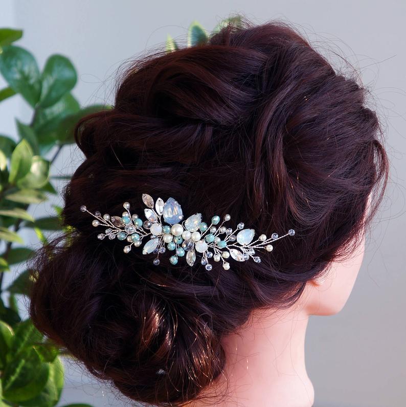 Blue opal Hair vine-Crystal Weddind Hair Comb Bridal Hair