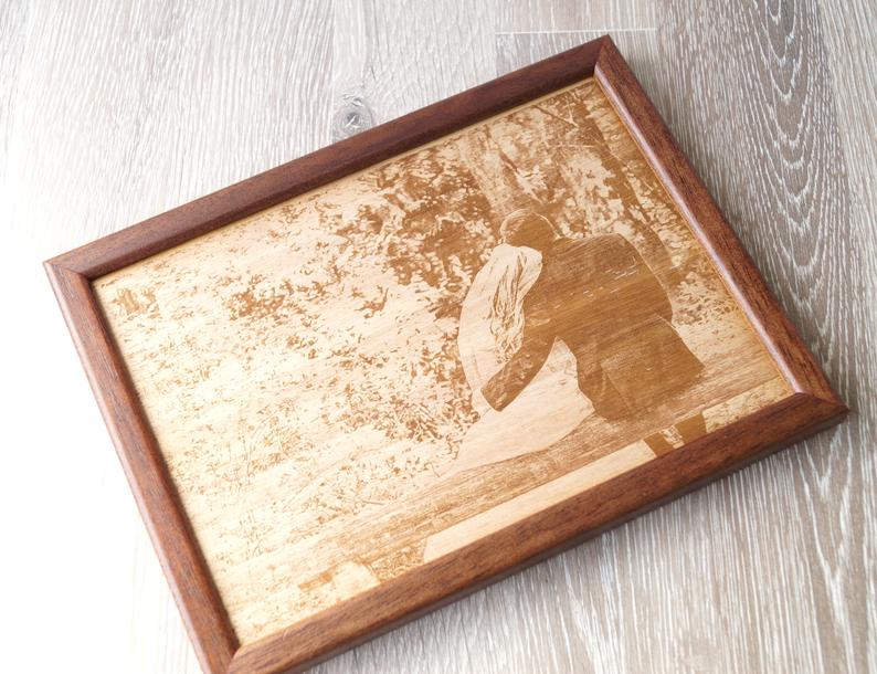 Engraved wooden picture 5th wedding anniversary gift picture