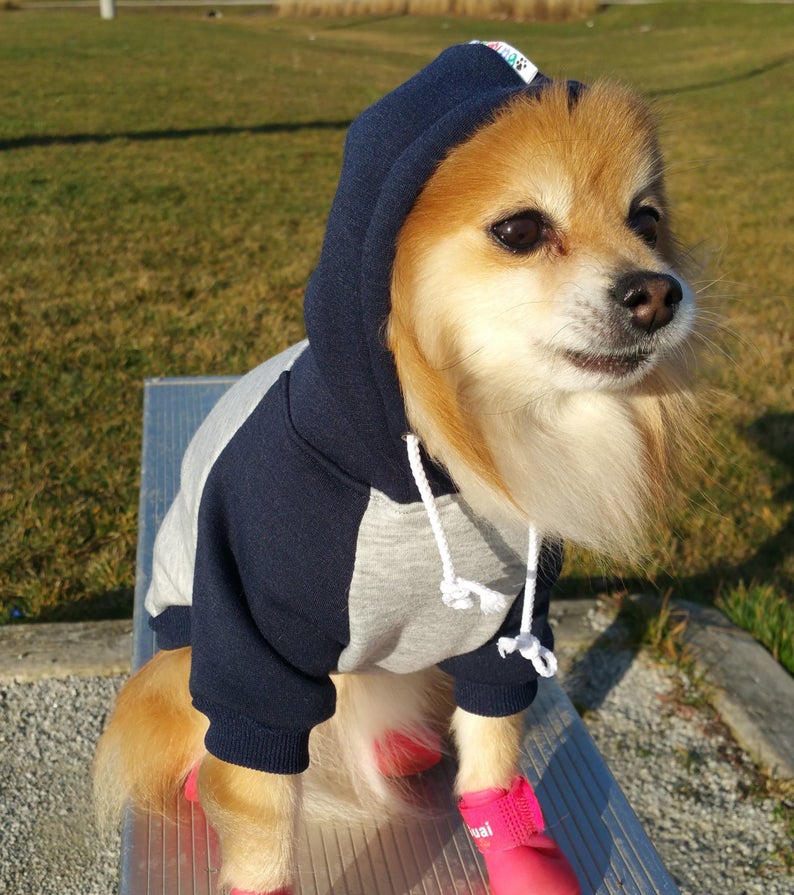Gray Navy Fleece dog hoodie HANDMADE dog clothes XS4XL pet