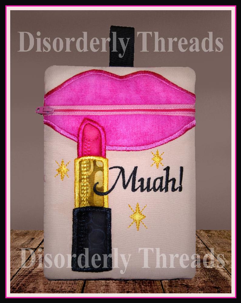 Lipstick Makeup Bag Muah Zippered Bag 5×7 xxx vip pes jef