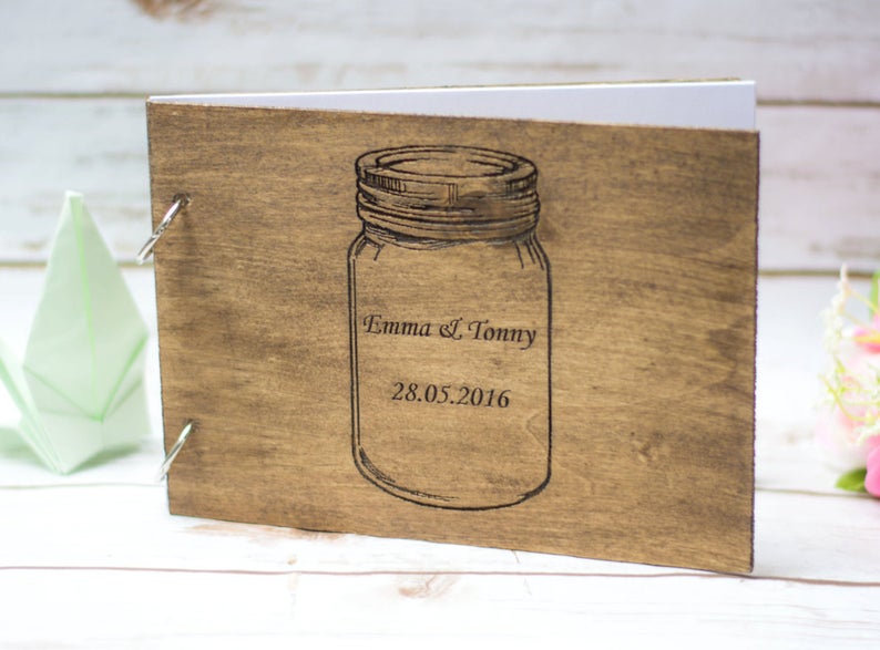 Mason Jar Wedding Guest Book Rustic Wooden Guestbook Country
