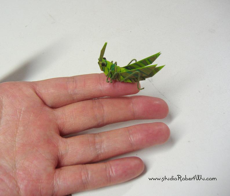 Miniature Marbled Paper ORIGAMI Ribbon Cricket  / Grasshopper