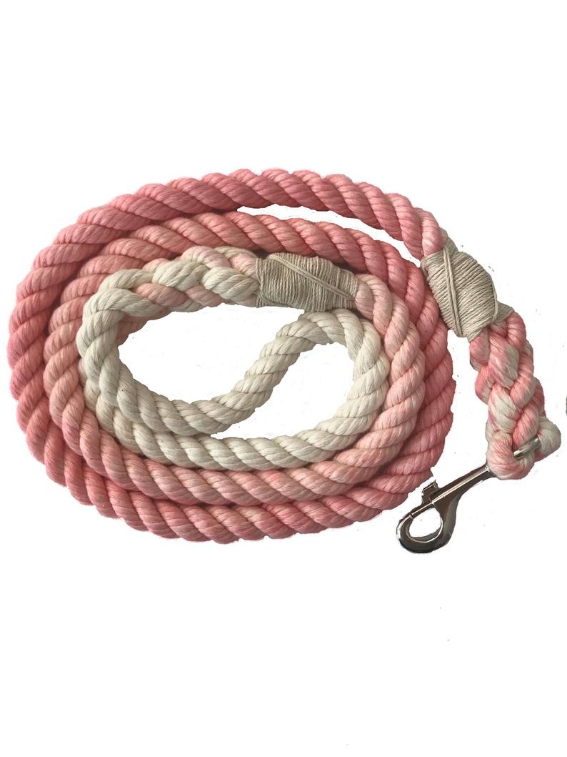 Rose Gold Solid Ombre or Marbled Cotton Rope Dog Leash