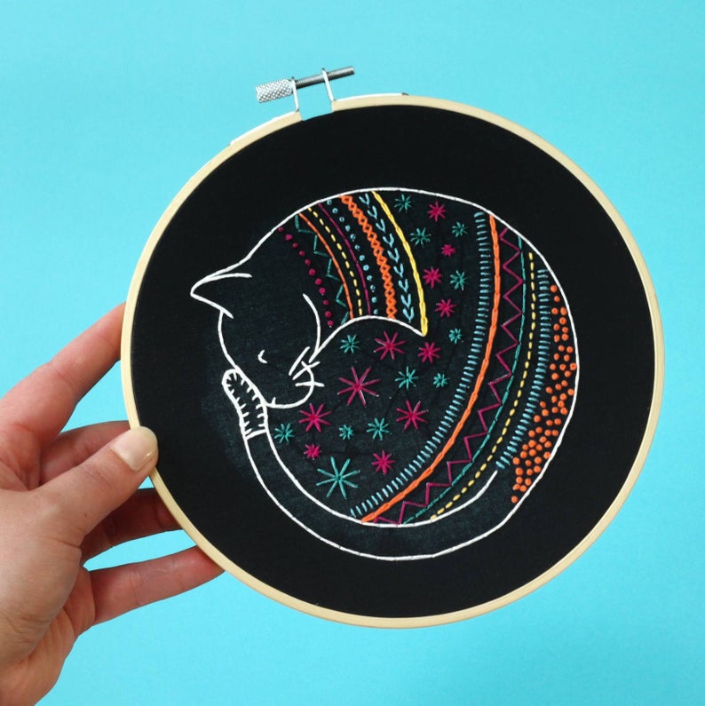 Black Cat Embroidery Kit  Craft Kit for Beginners