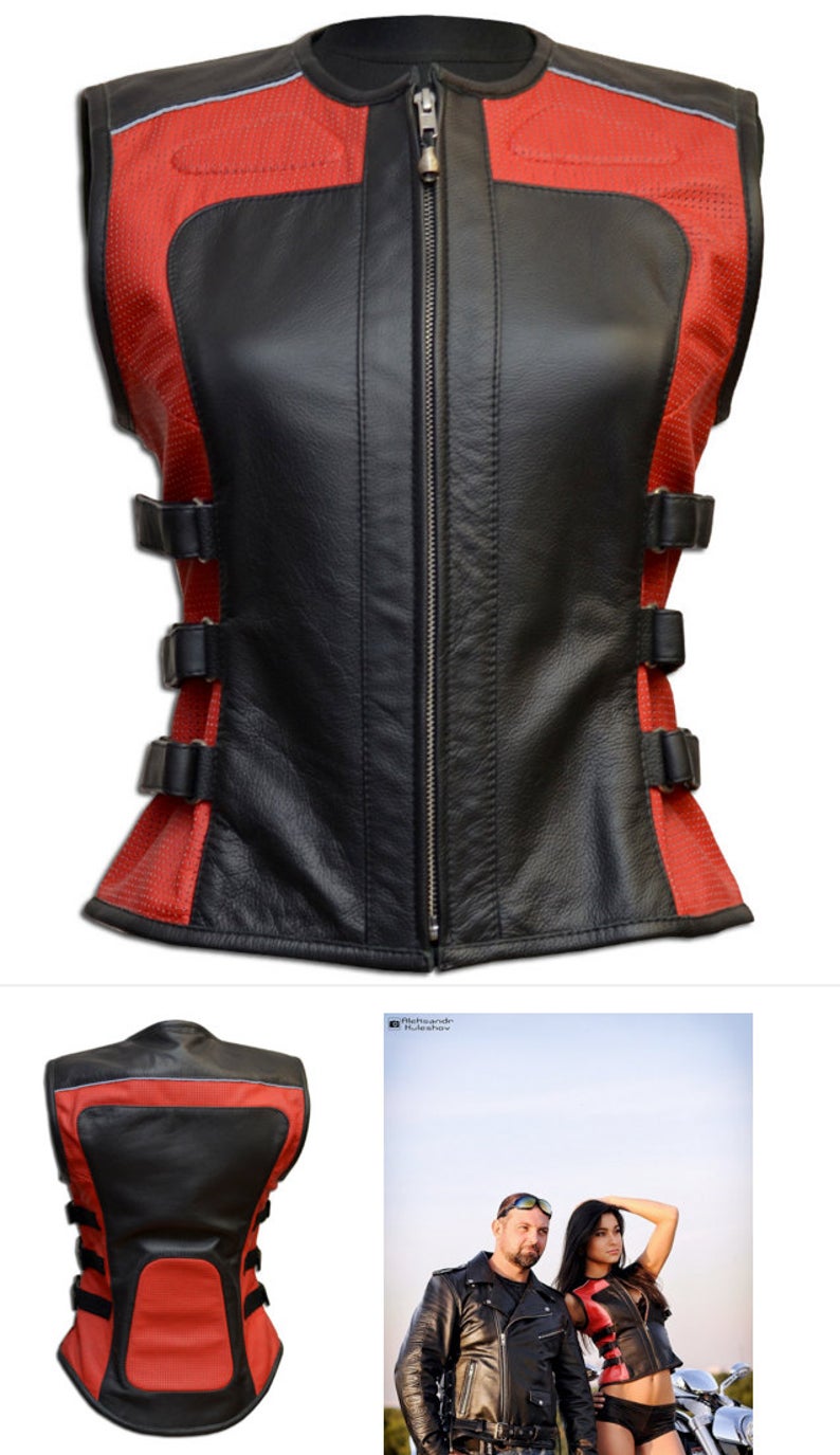 Leather motorcycle vest for ladies