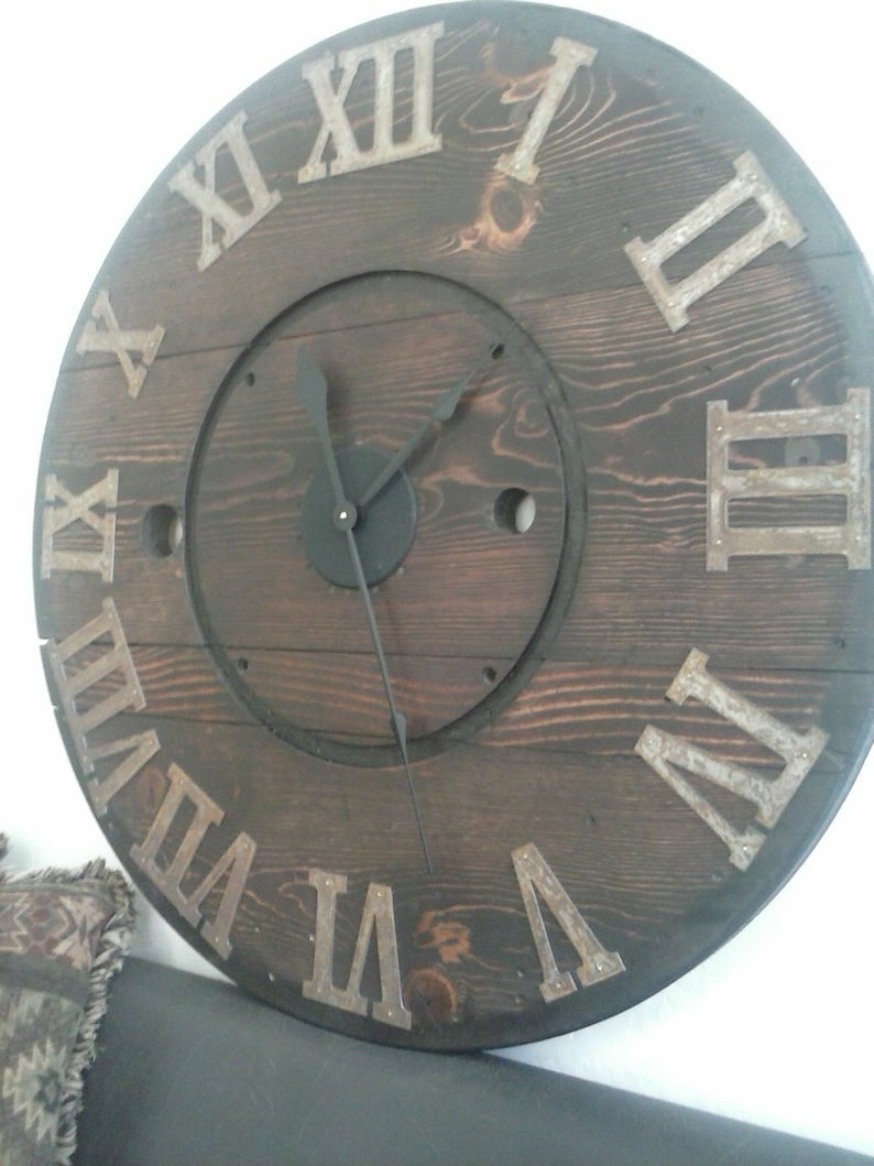 Rustic Wall Clock Clock Spool Clock Wooden Clock Rustic