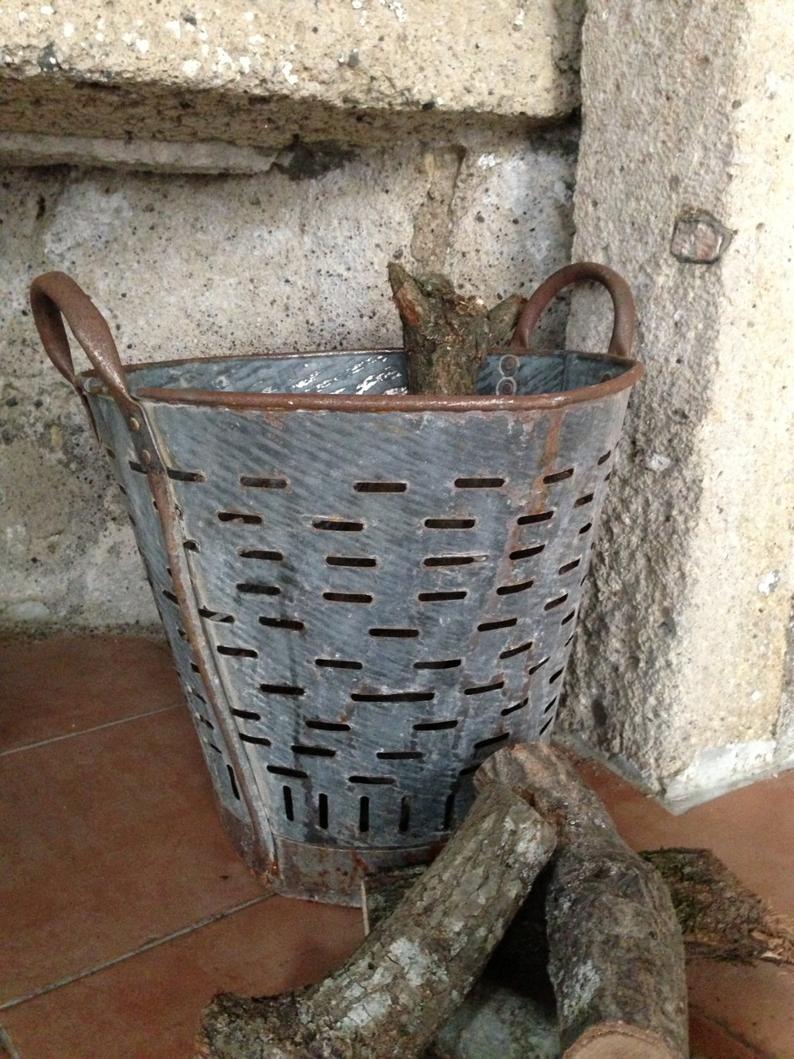Rustic metal olive basketVintage Bucket Decorative
