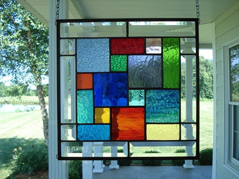 Stained Glass Window Panel Multi Colors & Bevels