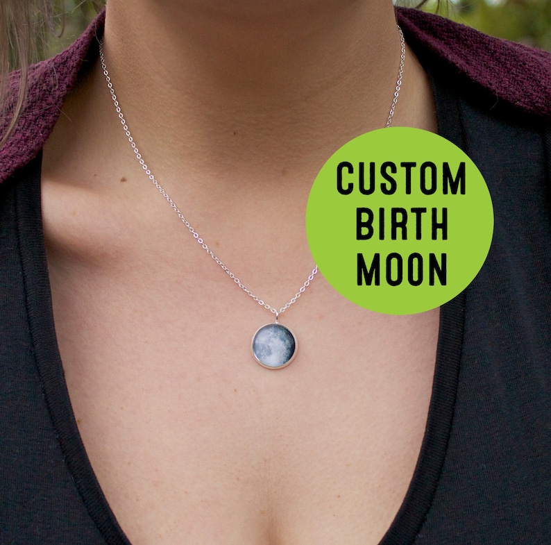 Custom Birth Moon Phase Necklace Custom moon Tiny Moon