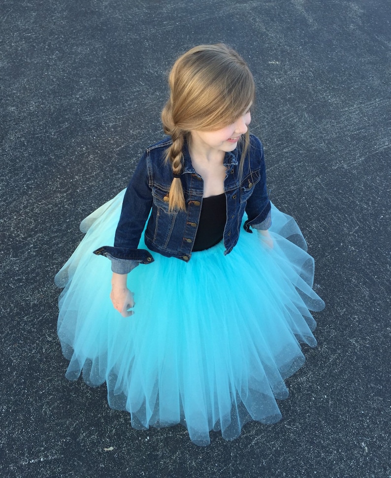 Flower girl tutu long tulle skirt aqua tutu long tulle