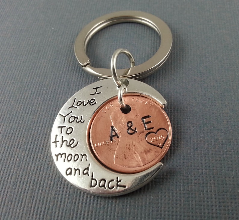I Love You To The Moon And Back Keychain with Stamped penny