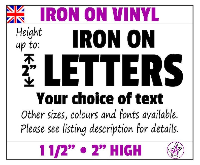 Personalised iron on letters up to 2 inches high custom vinyl