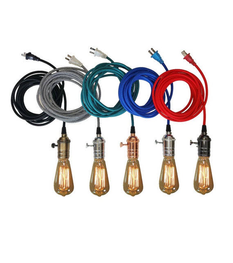 Plug In Pendant Light 15ft  5 Color choices Includes Edison