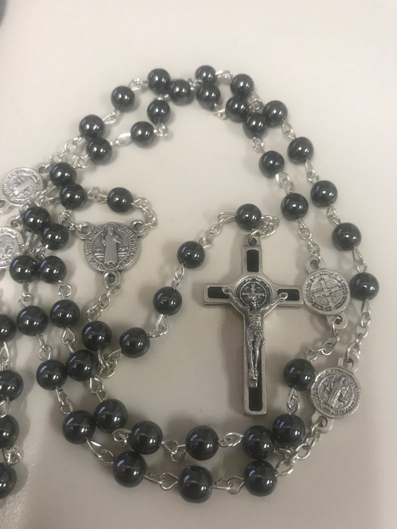 St. Benedict Rosary 6mm Hematite Bead
